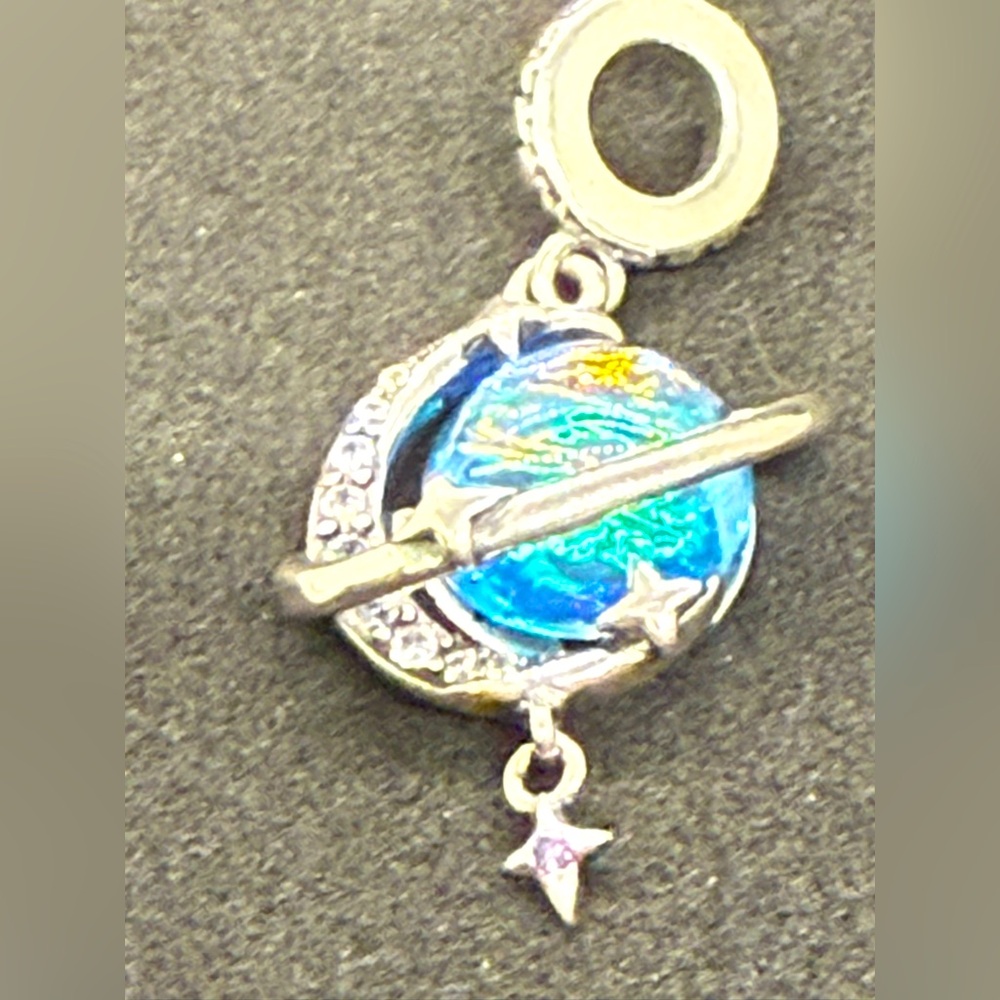Silver and Blue Planet Bracelet Charm Pendant